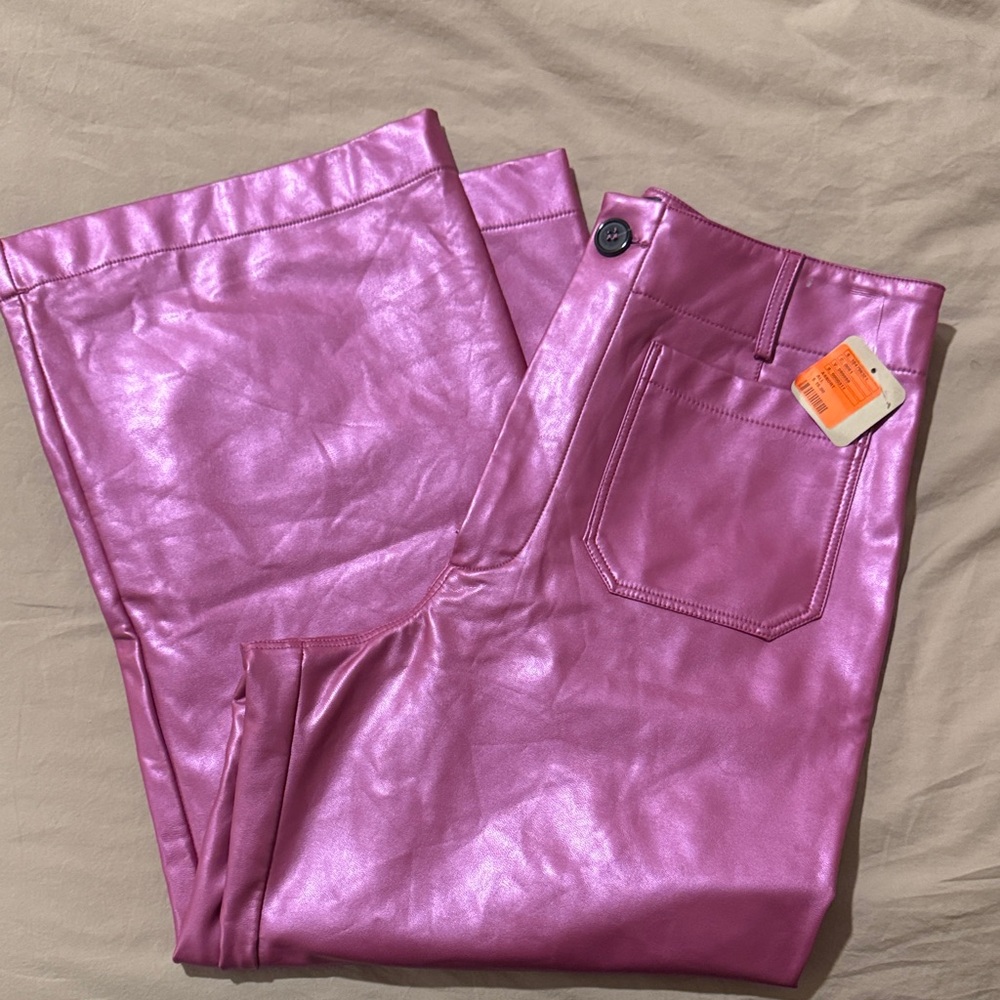 Anthropologie Faux Leather Wide-Leg Ankle Pants - Magenta